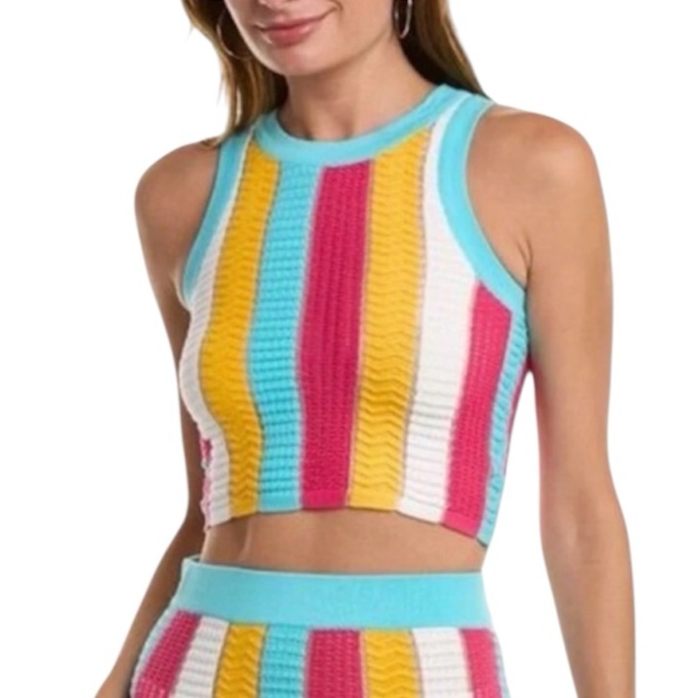 Solid & Striped The Carson Multi Striped Knit Crop Tank Top Blue Pink Size M NWT